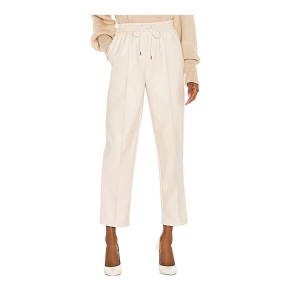 Jonathan Simkai Tay Vegan Leather‎ Cropped Jogger In Ecru - Picture 1 of 16